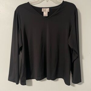 Susan Graver black V-neck Liquid Knit long sleeve T-shirt blouse top 2X‎